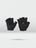 Black cycling gloves against a grey background