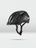 Black bicycle helmet with rear light against a grey background