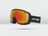 A pair of black CRIVIT ski goggles with reflective orange lenses is displayed on a transparent background.